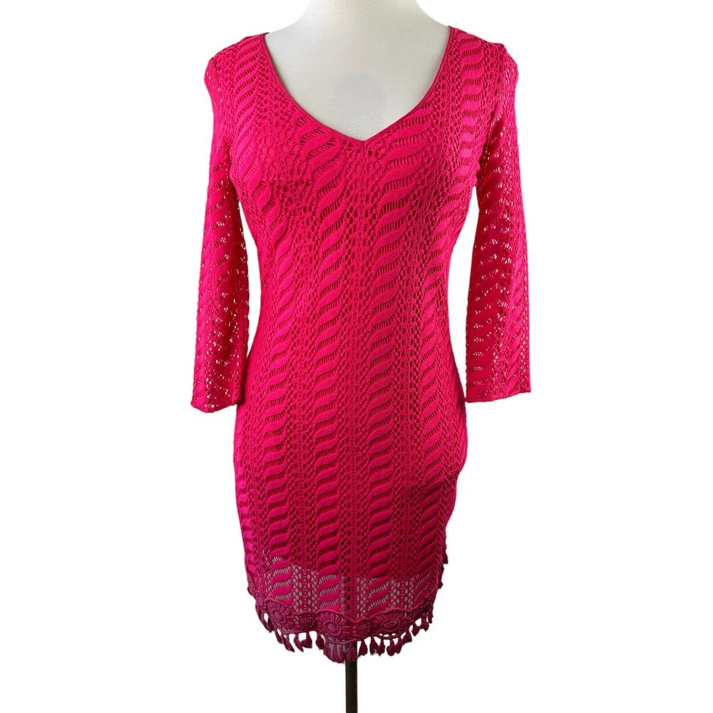 Lilly Pulitzer Seminole Knit Lace Tunic Dress in Pomegranate Hot Pink Medium - Picture 6 of 12